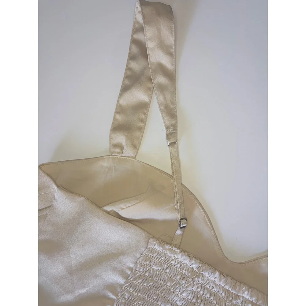 Abercrombie & Fitch Satin Crop Top Champagne Sweetheart Smocked Back Medium